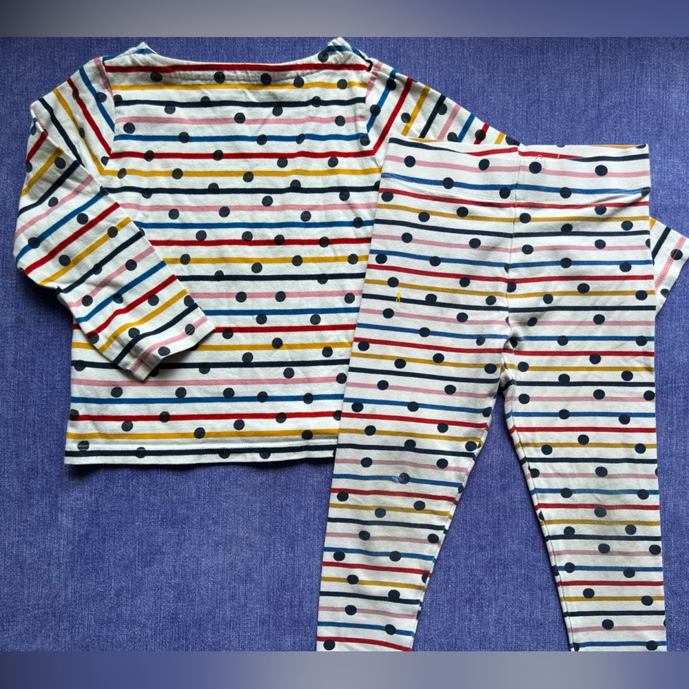 Boden Breton Cotton Stripe Colorful Polka Dot 3/4 Sleeve & pants  Girls 3-4y